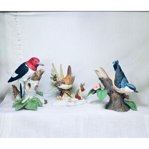 Lenox Garden Bird Collection Porcelain Figurine 3pc Set Woodpecker Nuthatch Wren